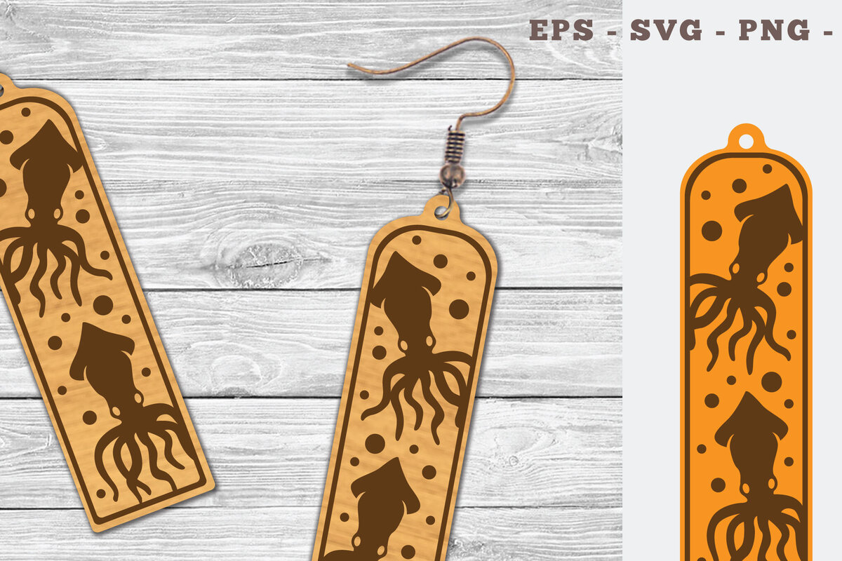 Σετ των 3 Intra απο ξύλο plywood 3mm-4mm πάχος – Σκουλαρίκια κομμένα με λέιζερ Squid Δίασταση  5x5 cm INTRAFABR-103064914