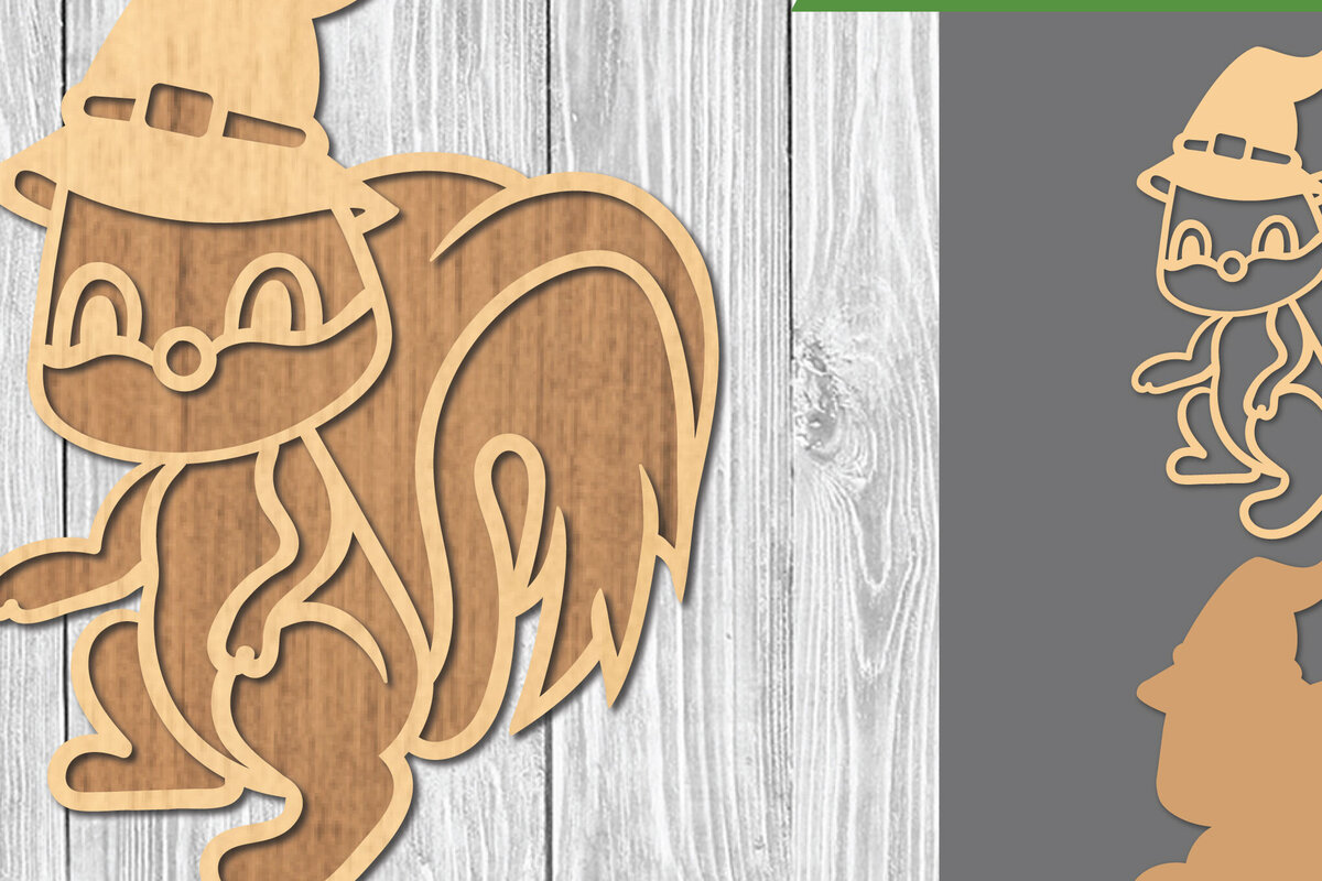 Σετ των 2 Intra απο ξύλο plywood 3mm-4mm πάχος – Διακόσμηση Squirrel Witch Δίασταση  20x20 cm INTRAFABR-107202621