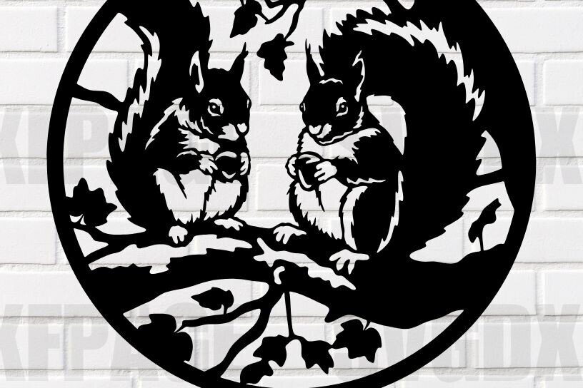 Σετ των 2 Intra απο ξύλο plywood 3mm-4mm πάχος – Squirrels in Tree File Δίασταση  20x20 cm INTRAFABR-115222483