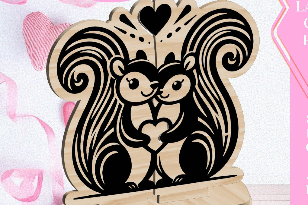 Σετ των 2 Intra απο ξύλο plywood 3mm-4mm πάχος – Squirrels Love Valentine Στολίδι Λέιζερ Δίασταση  20x20 cm INTRAFABR-113205772