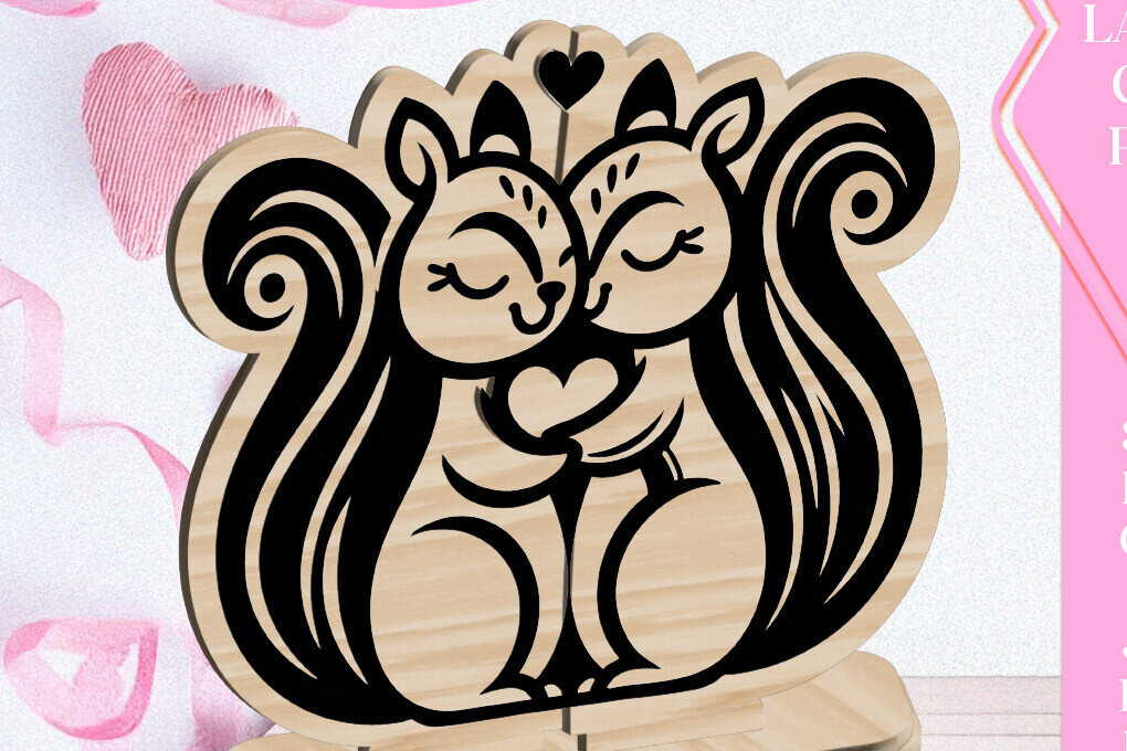 Σετ των 2 Intra απο ξύλο plywood 3mm-4mm πάχος – Squirrels Love Valentine Στολίδι Λέιζερ Δίασταση  20x20 cm INTRAFABR-113205428