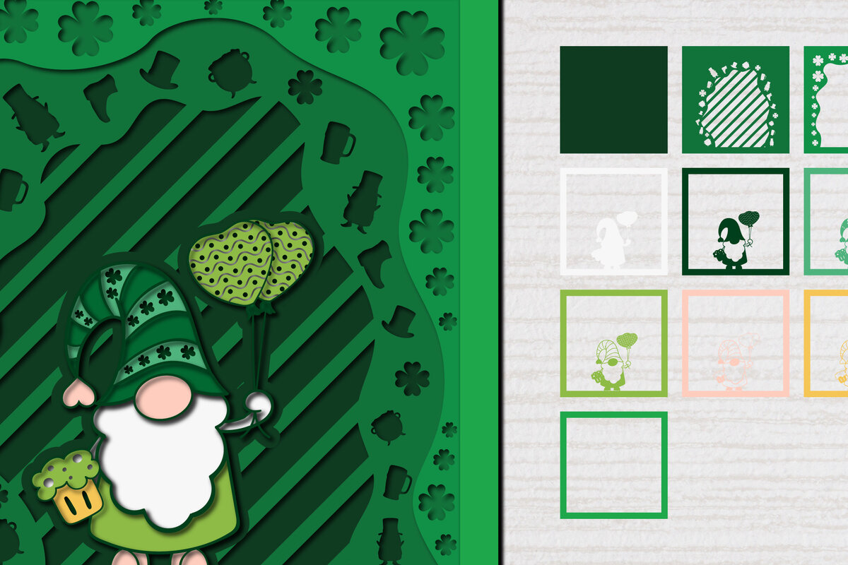 Σετ των 2 Intra απο ξύλο plywood 3mm-4mm πάχος – St. Patrick Gnome 3d Paper Cut Δίασταση  20x20 cm INTRAFABR-61782925