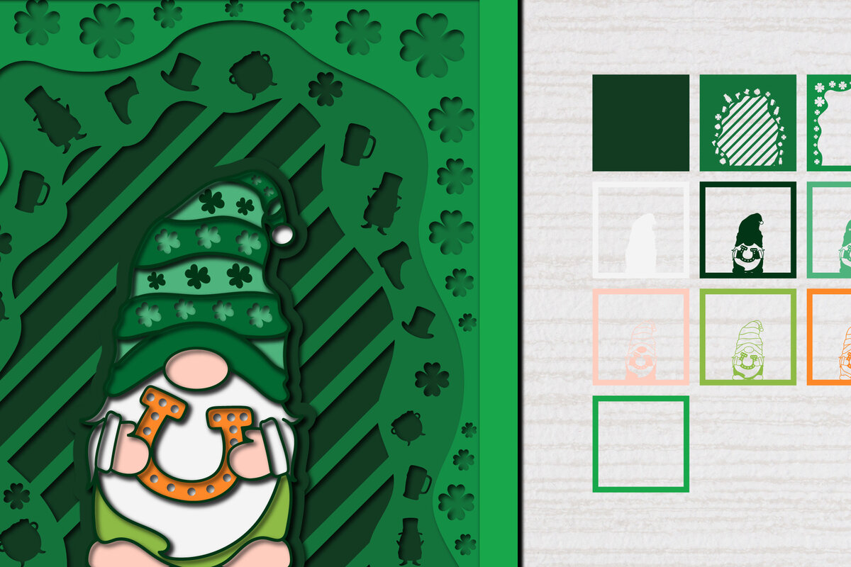 Σετ των 2 Intra απο ξύλο plywood 3mm-4mm πάχος – St. Patrick Gnome 3d Paper Cut Δίασταση  20x20 cm INTRAFABR-61783071