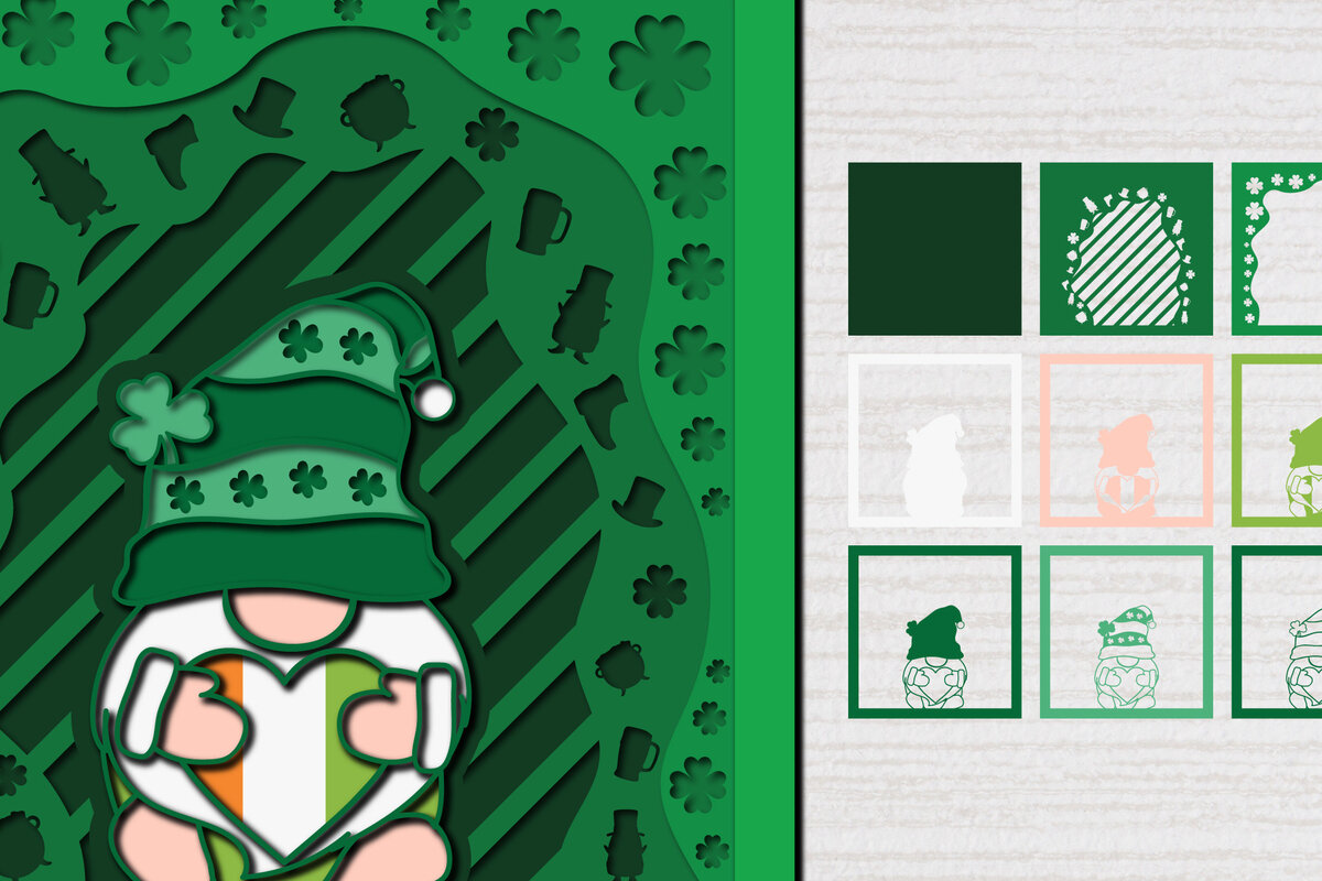 Σετ των 2 Intra απο ξύλο plywood 3mm-4mm πάχος – St. Patrick Gnome 3d Paper Cut Δίασταση  20x20 cm INTRAFABR-61783149