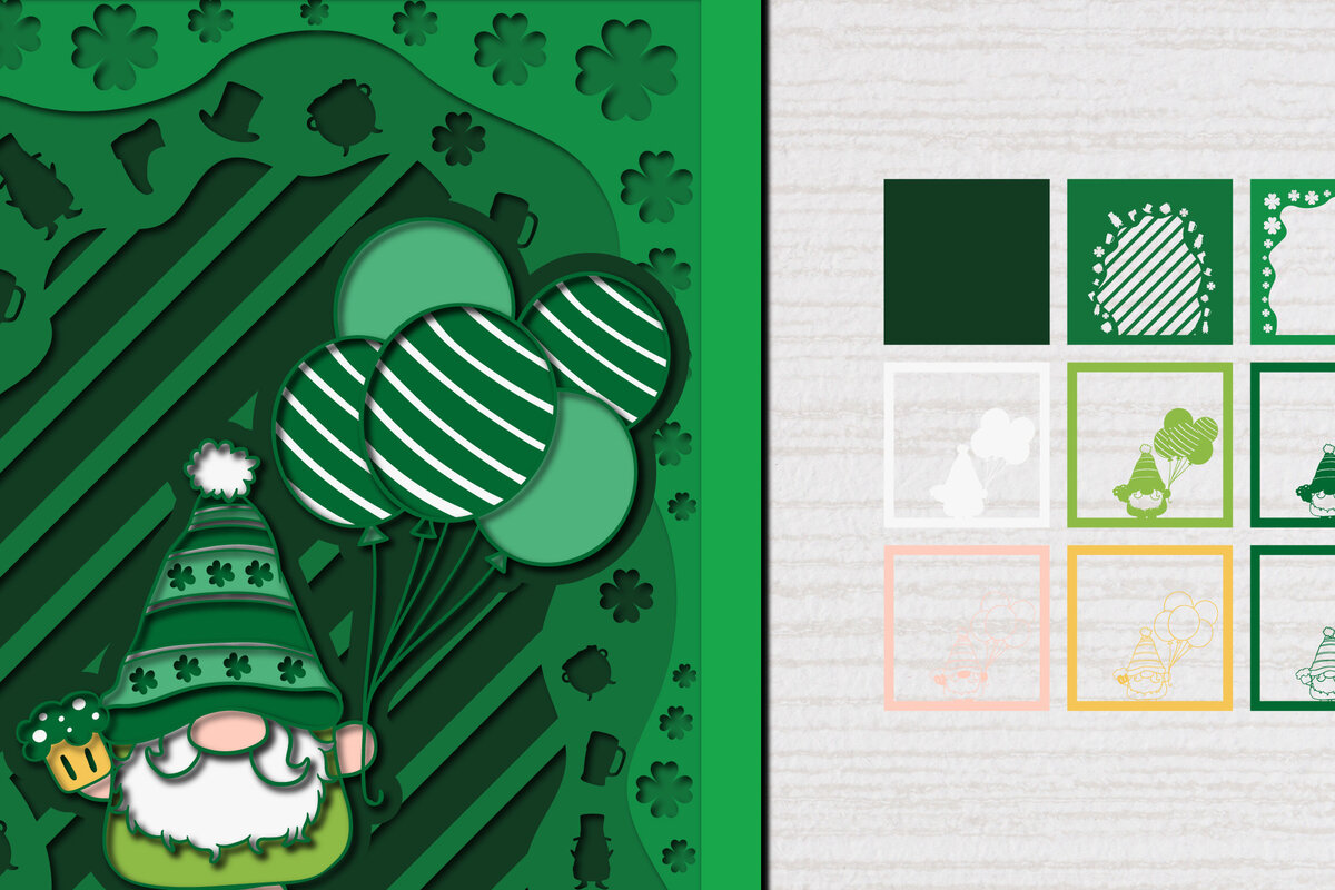 Σετ των 2 Intra απο ξύλο plywood 3mm-4mm πάχος – St. Patrick Gnome 3d Paper Cut Δίασταση  20x20 cm INTRAFABR-61783252