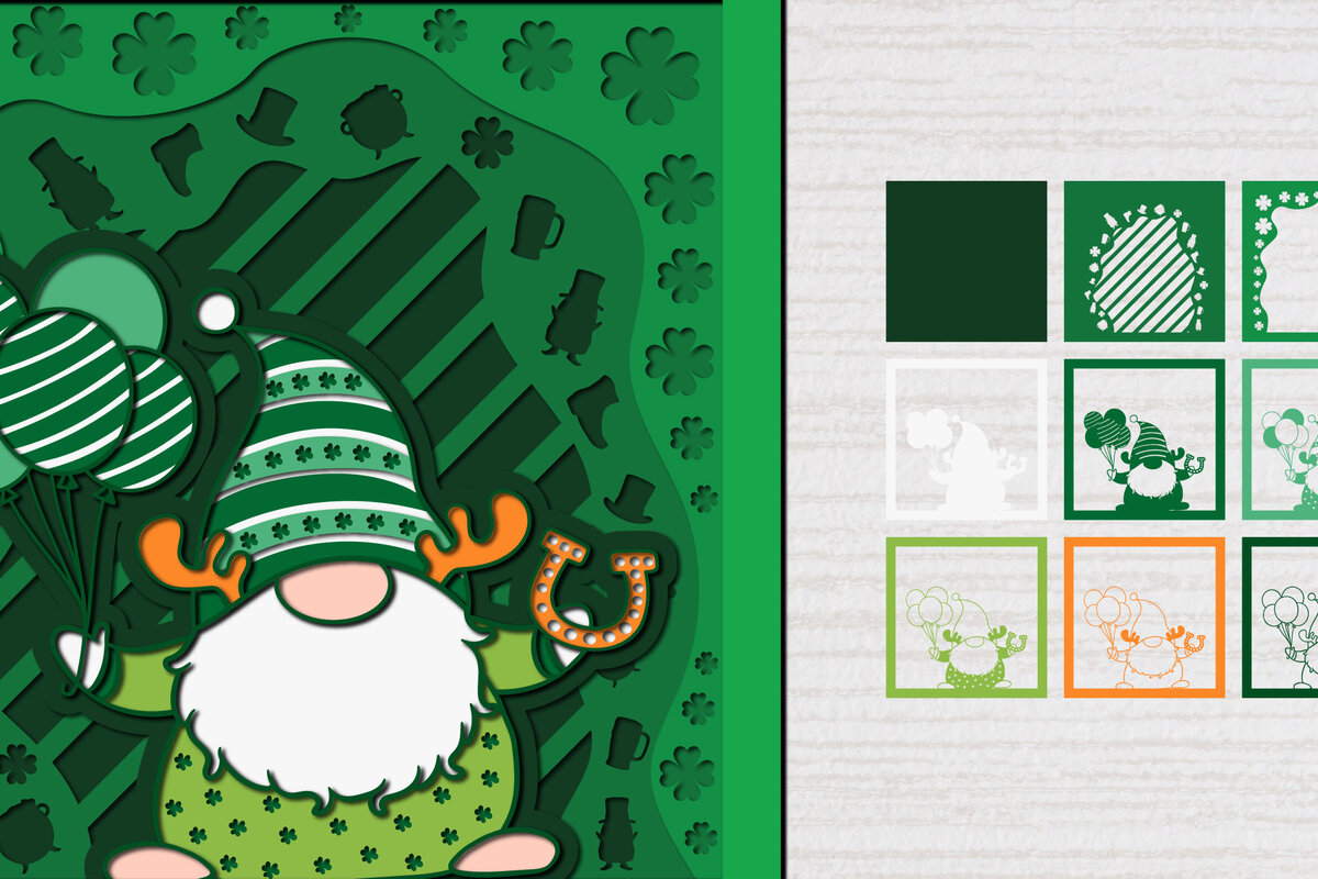 Σετ των 2 Intra απο ξύλο plywood 3mm-4mm πάχος – St. Patrick Gnome 3d Paper Cut Δίασταση  20x20 cm INTRAFABR-61783302