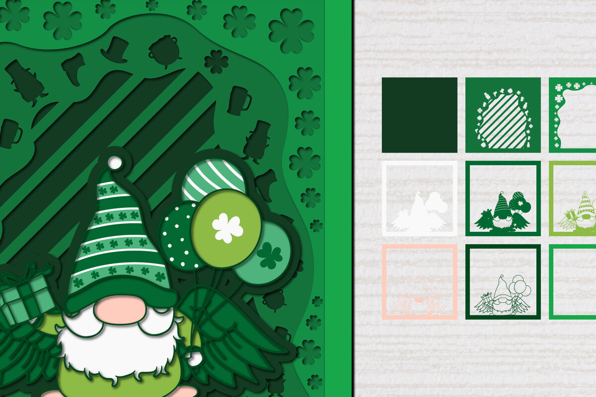 Σετ των 2 Intra απο ξύλο plywood 3mm-4mm πάχος – St. Patrick Gnome 3d Paper Cut Δίασταση  20x20 cm INTRAFABR-61783382