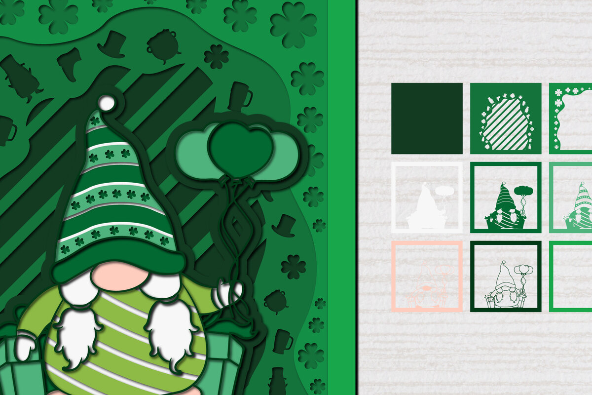 Σετ των 2 Intra απο ξύλο plywood 3mm-4mm πάχος – St. Patrick Gnome 3d Paper Cut Δίασταση  20x20 cm INTRAFABR-61783490