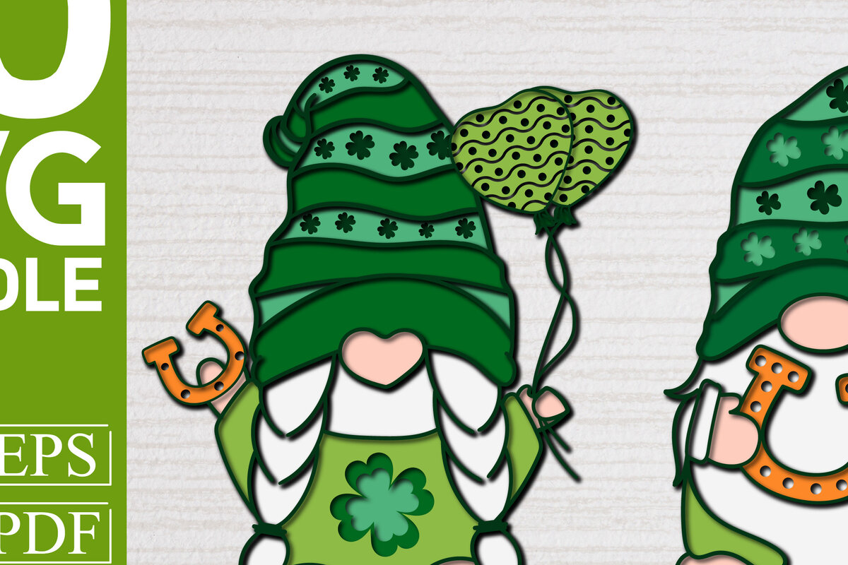 Σετ των 2 Intra απο ξύλο plywood 3mm-4mm πάχος – Πακέτο St. Patrick Gnome 3d Δίασταση  20x20 cm INTRAFABR-61056318