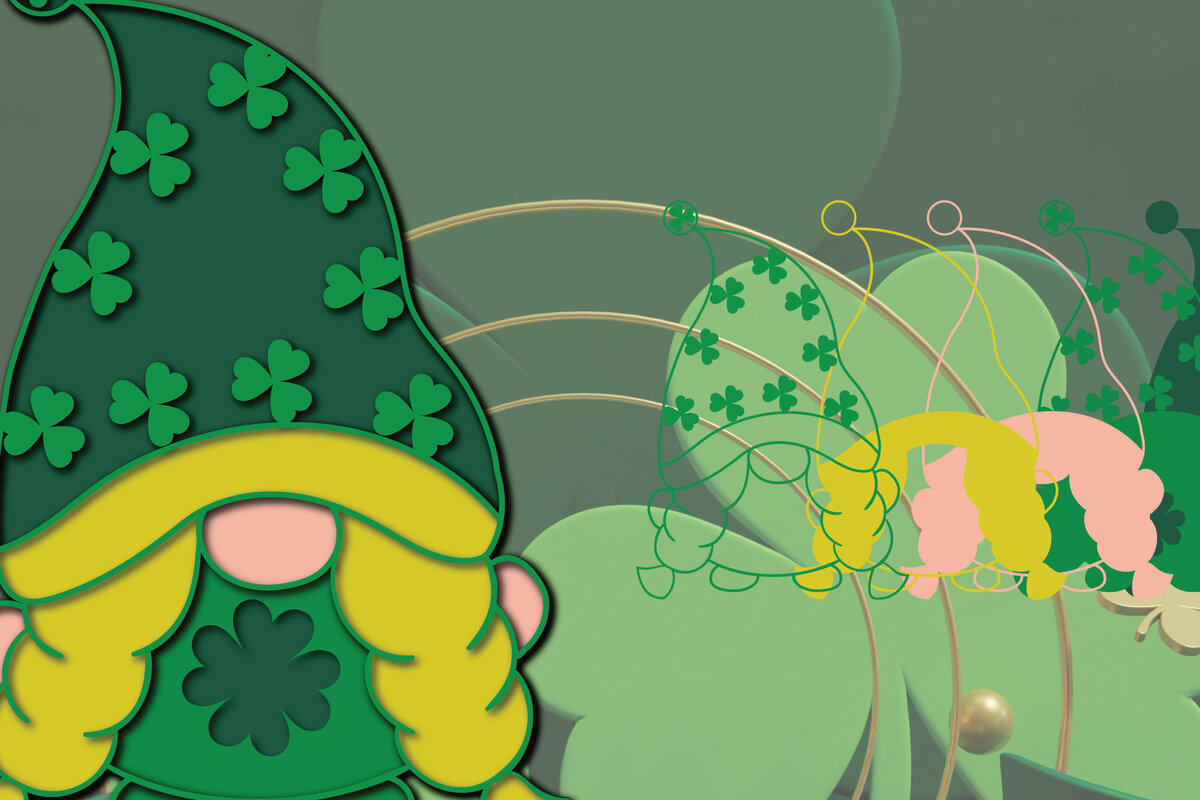 Σετ των 2 Intra απο ξύλο plywood 3mm-4mm πάχος – Ημέρα του Αγίου Πατρικίου 3d Gnome Paper Cut Δίασταση  20x20 cm INTRAFABR-23310116