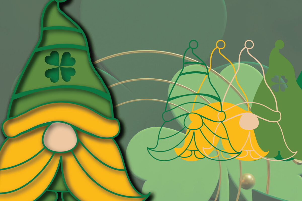 Σετ των 2 Intra απο ξύλο plywood 3mm-4mm πάχος – Ημέρα του Αγίου Πατρικίου 3d Gnome Paper Cut Δίασταση  20x20 cm INTRAFABR-23310122