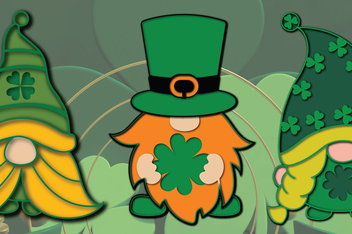 Σετ των 2 Intra απο ξύλο plywood 3mm-4mm πάχος – Ημέρα του Αγίου Πατρικίου 3d Gnome Paper Cut Δίασταση  20x20 cm INTRAFABR-23315245