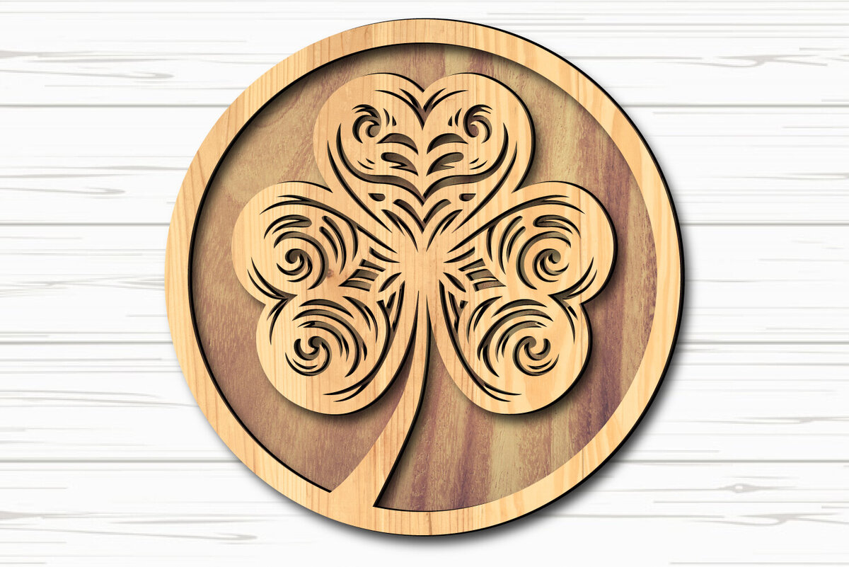 Σετ των 2 Intra απο ξύλο plywood 3mm-4mm πάχος –  κοπής με λέιζερ Clover St Patrick's Day Δίασταση  20x20 cm INTRAFABR-117805400