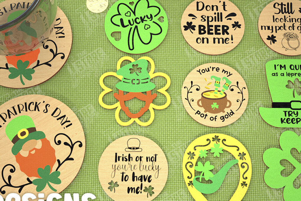 Σετ των 2 Intra απο ξύλο plywood 3mm-4mm πάχος – Πακέτο σουβέρ για την ημέρα του Αγίου Πατρικίου | CNC Δίασταση  20x20 cm INTRAFABR-115453808