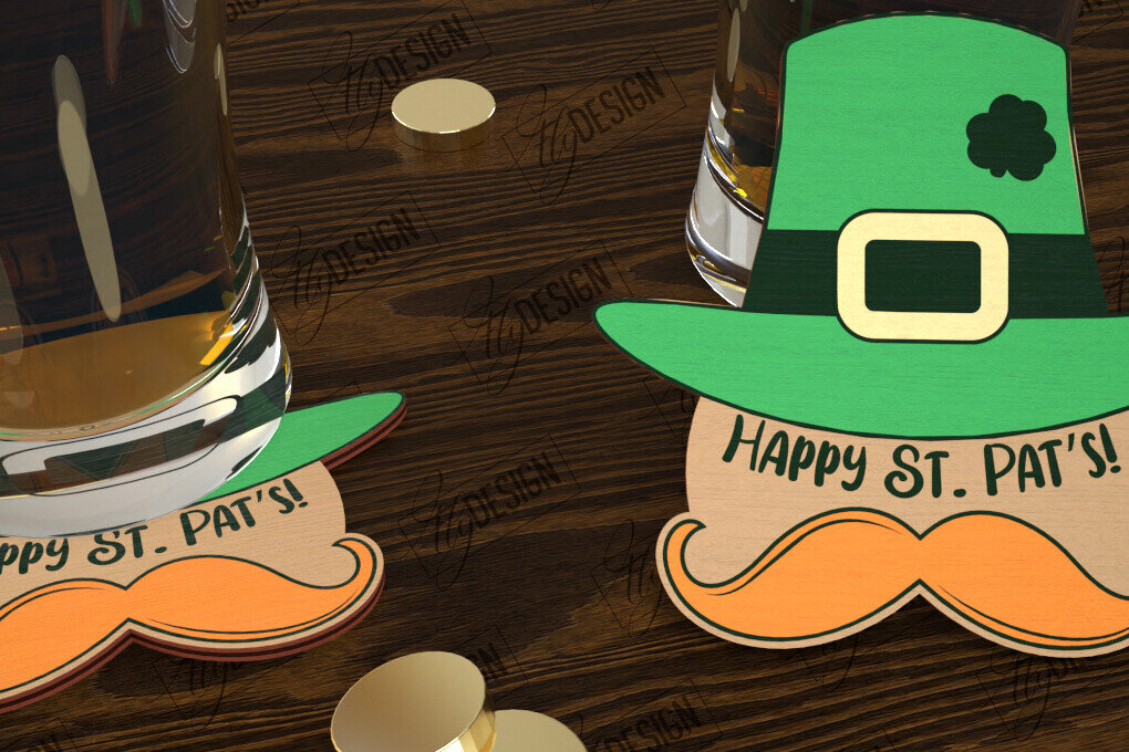 Σετ των 2 Intra απο ξύλο plywood 3mm-4mm πάχος – Σουβέρ για την ημέρα του Αγίου Πατρικίου | Κύπελλο σουβέρ Δίασταση  20x20 cm INTRAFABR-115439352