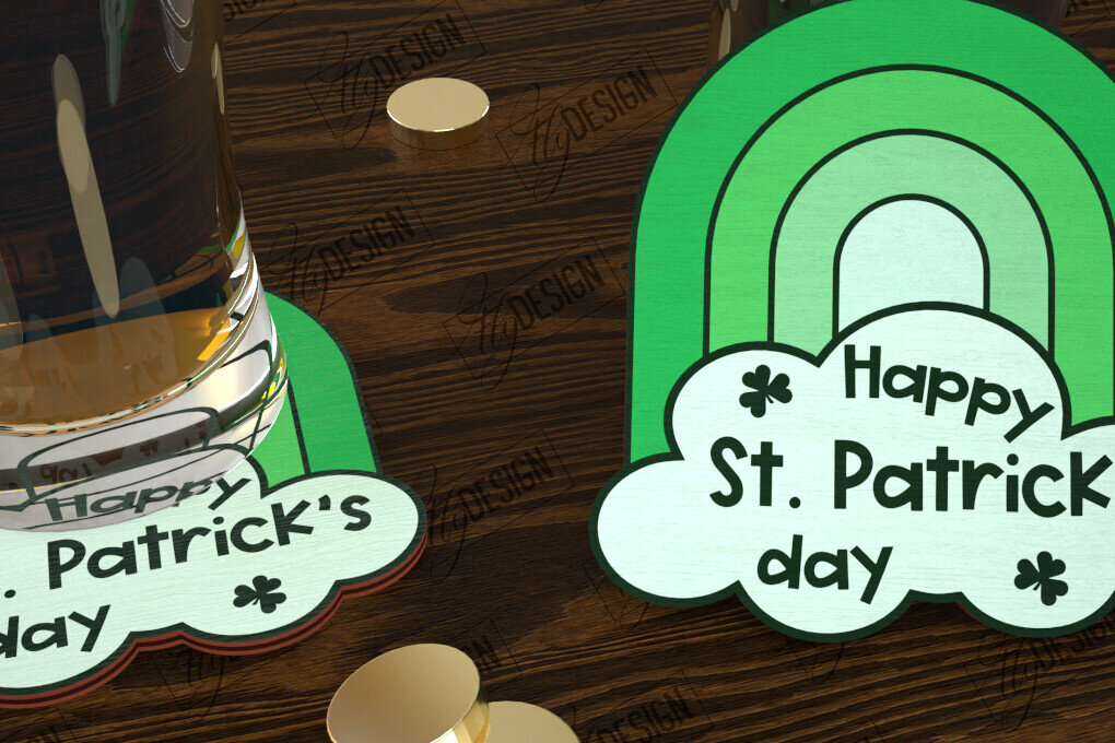 Σετ των 2 Intra απο ξύλο plywood 3mm-4mm πάχος – Σουβέρ για την ημέρα του Αγίου Πατρικίου | Κύπελλο σουβέρ Δίασταση  20x20 cm INTRAFABR-115439357