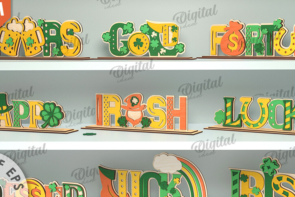 Σετ των 2 Intra απο ξύλο plywood 3mm-4mm πάχος – Πακέτο κοπής με λέιζερ ντεκόρ St Patrick's Day Δίασταση  20x20 cm INTRAFABR-115496846