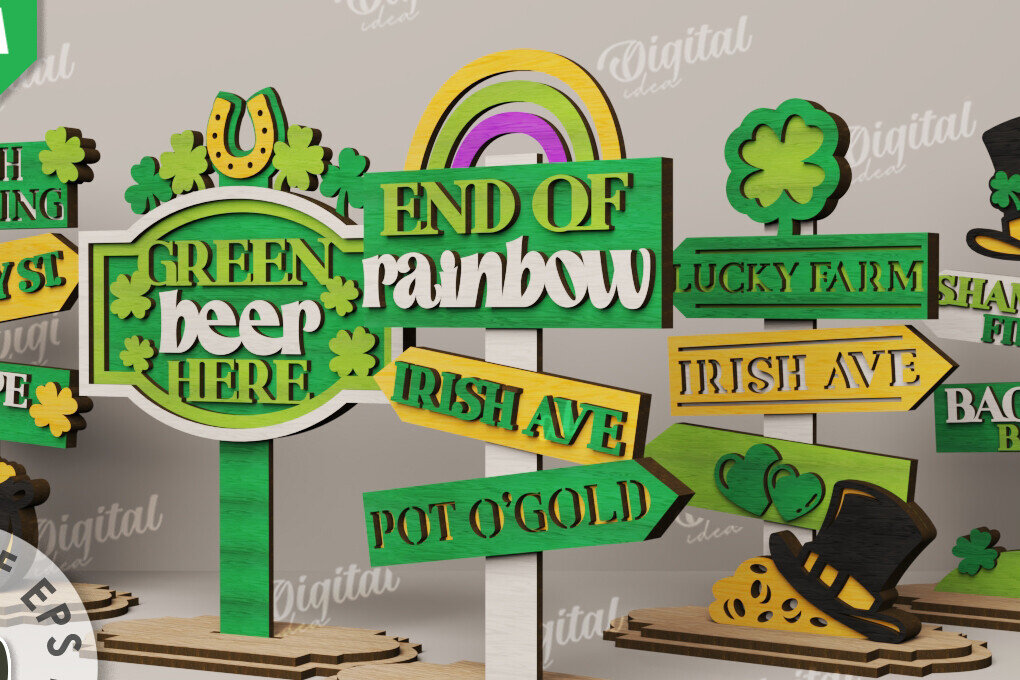 Σετ των 2 Intra απο ξύλο plywood 3mm-4mm πάχος – Πακέτο κοπής με λέιζερ ντεκόρ St Patrick's Day Δίασταση  20x20 cm INTRAFABR-115362126