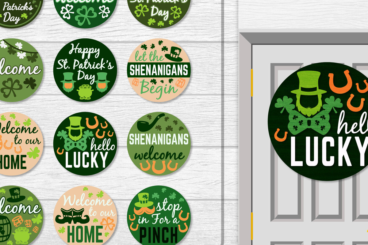 Σετ των 2 Intra απο ξύλο plywood 3mm-4mm πάχος – Κρεμάστρα πόρτας St. Patrick's Day Lasercut Δίασταση  20x20 cm INTRAFABR-117786629