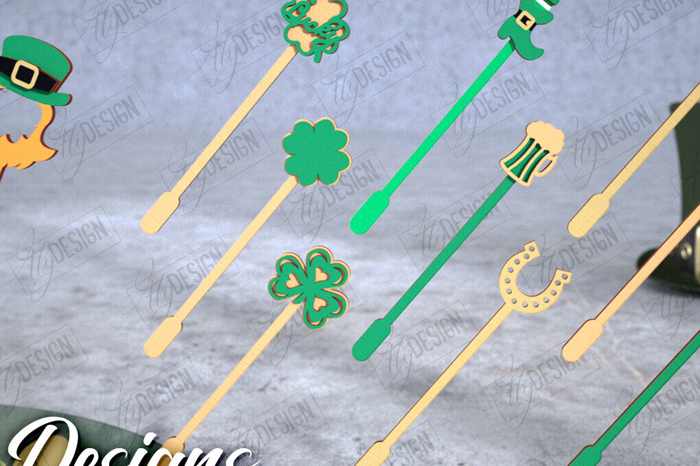 Σετ των 2 Intra απο ξύλο plywood 3mm-4mm πάχος – Πακέτο αναδευτήρων ποτών St Patrick's Day Δίασταση  20x20 cm INTRAFABR-115436794