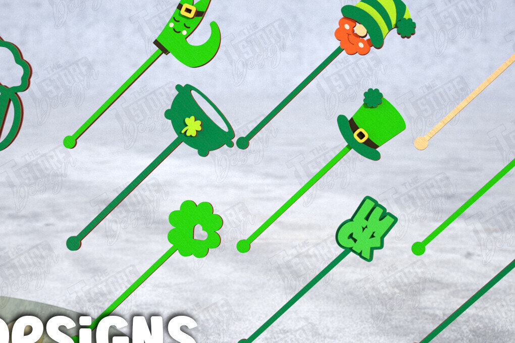 Σετ των 2 Intra απο ξύλο plywood 3mm-4mm πάχος – Πακέτο αναδευτήρων ποτών St Patrick's Day Δίασταση  20x20 cm INTRAFABR-115372389