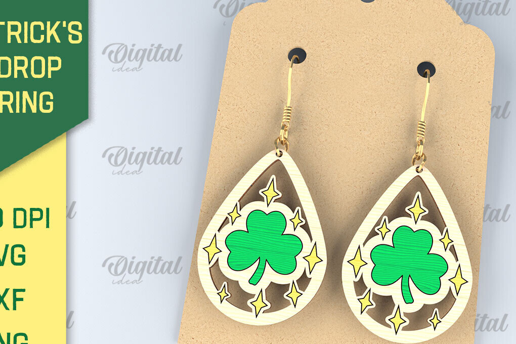 Σετ των 3 Intra απο ξύλο plywood 3mm-4mm πάχος – Σκουλαρίκια St. Patrick's Day Drop Lasercut Δίασταση  5x5 cm INTRAFABR-87838414