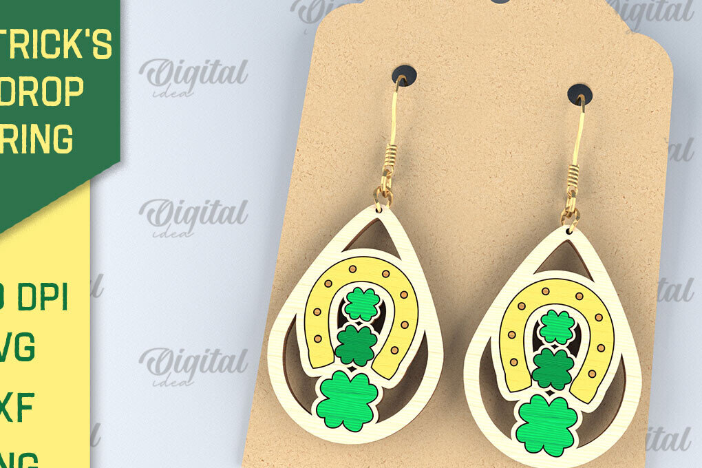 Σετ των 3 Intra απο ξύλο plywood 3mm-4mm πάχος – Σκουλαρίκια St. Patrick's Day Drop Lasercut Δίασταση  5x5 cm INTRAFABR-87838240