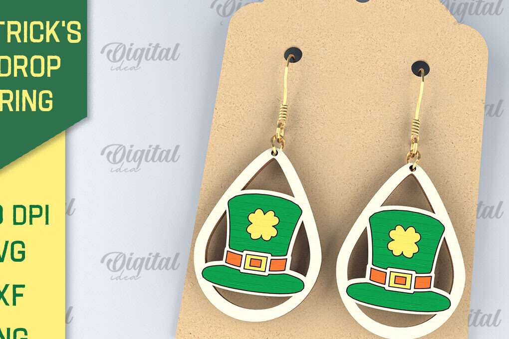 Σετ των 3 Intra απο ξύλο plywood 3mm-4mm πάχος – Σκουλαρίκια St. Patrick's Day Drop Lasercut Δίασταση  5x5 cm INTRAFABR-87838297