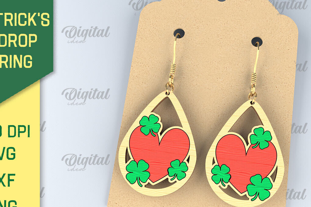 Intra απο ξύλο plywood 3mm-4mm πάχος – Σκουλαρίκια St. Patrick's Day Drop Lasercut Δίασταση  5x5 cm INTRAFABR-87838392