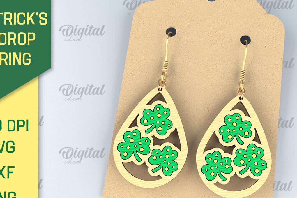 Σετ των 3 Intra απο ξύλο plywood 3mm-4mm πάχος – Σκουλαρίκια St. Patrick's Day Drop Lasercut Δίασταση  5x5 cm INTRAFABR-87837862