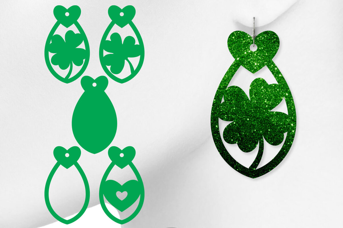 Σετ των 2 Intra απο ξύλο plywood 3mm-4mm πάχος – St Patrick's Day Earring, Teardrops Δίασταση  5x5 cm INTRAFABR-7996498