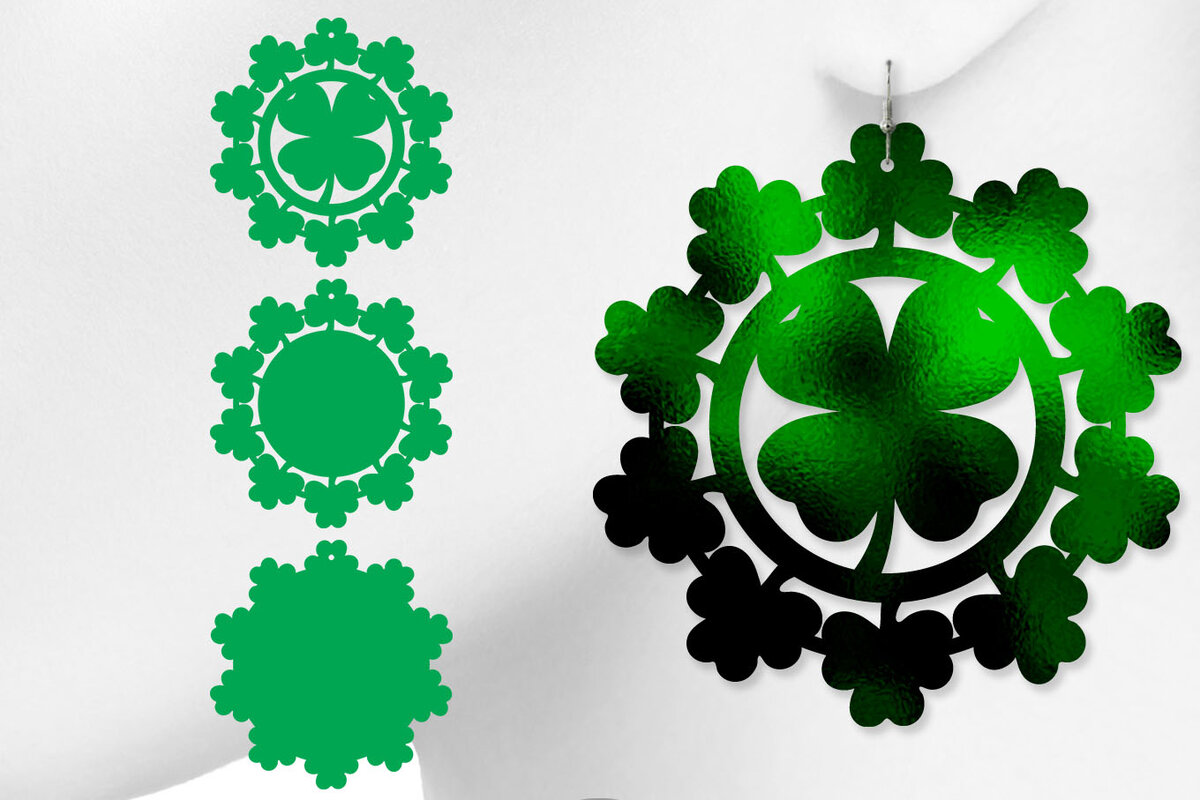 Σετ των 3 Intra απο ξύλο plywood 3mm-4mm πάχος – Σκουλαρίκια St Patrick's Day, 4 φύλλα τριφύλλι Δίασταση  5x5 cm INTRAFABR-6890458