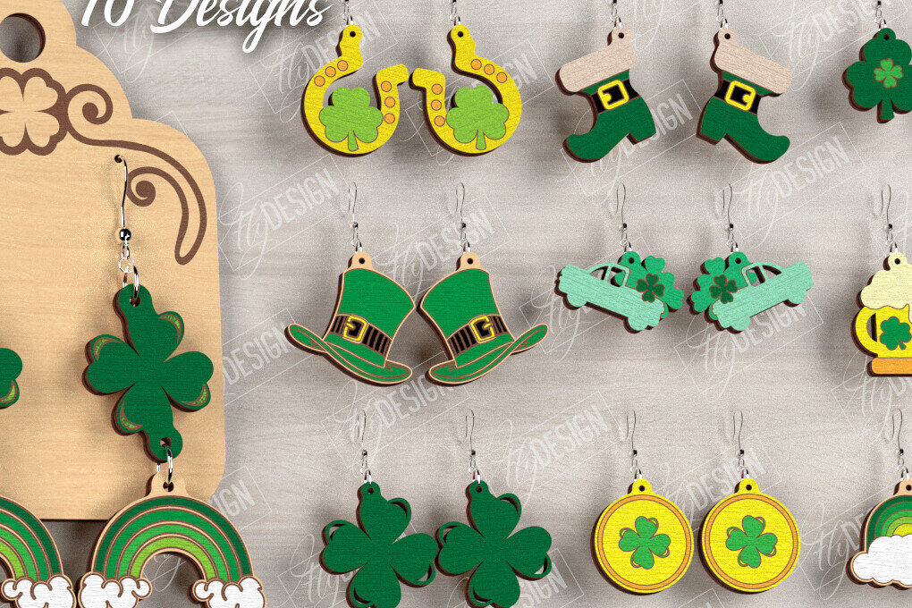 Σετ των 3 Intra απο ξύλο plywood 3mm-4mm πάχος – Πακέτο σκουλαρίκια St Patrick's Day | CNC Δίασταση  5x5 cm INTRAFABR-115434927