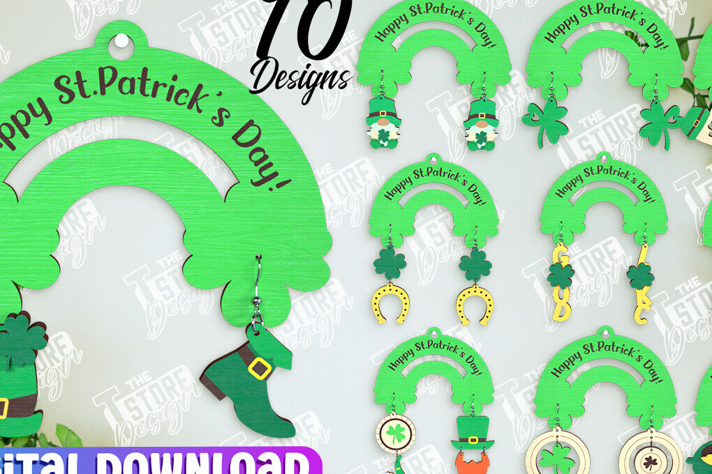 Σετ των 3 Intra απο ξύλο plywood 3mm-4mm πάχος – Πακέτο σκουλαρίκια St Patrick's Day | CNC Δίασταση  5x5 cm INTRAFABR-114248233