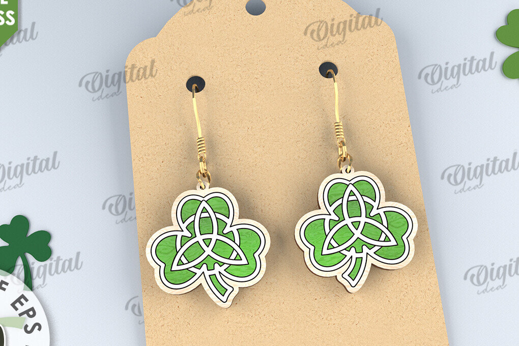 Σετ των 3 Intra απο ξύλο plywood 3mm-4mm πάχος – St Patricks Day Σκουλαρίκια με λέιζερ Δίασταση  5x5 cm INTRAFABR-114202077