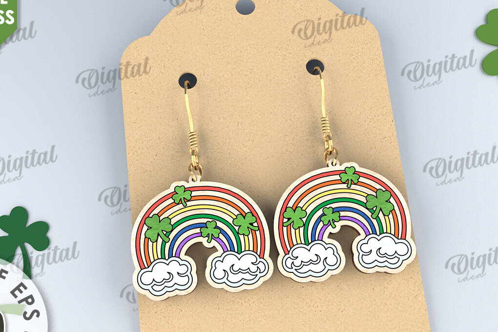 Σετ των 3 Intra απο ξύλο plywood 3mm-4mm πάχος – St Patricks Day Σκουλαρίκια με λέιζερ Δίασταση  5x5 cm INTRAFABR-114201230