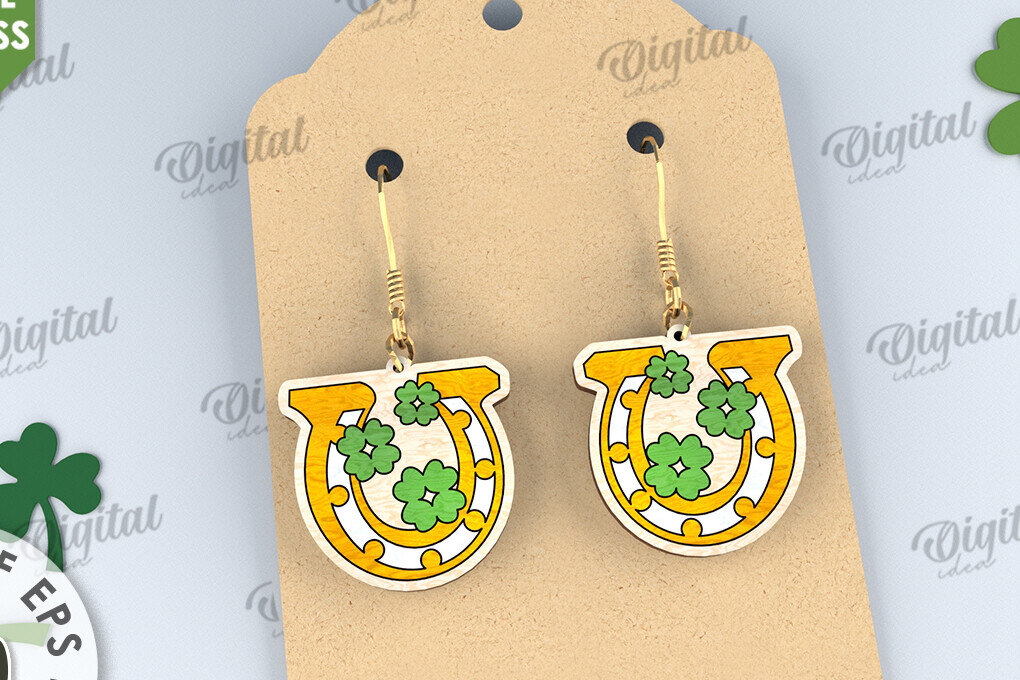 Σετ των 3 Intra απο ξύλο plywood 3mm-4mm πάχος – St Patricks Day Σκουλαρίκια με λέιζερ Δίασταση  5x5 cm INTRAFABR-114201296