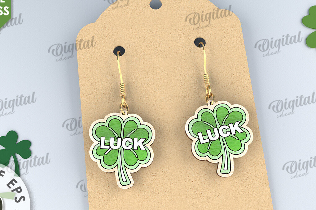 Σετ των 3 Intra απο ξύλο plywood 3mm-4mm πάχος – St Patricks Day Σκουλαρίκια με λέιζερ Δίασταση  5x5 cm INTRAFABR-114201622