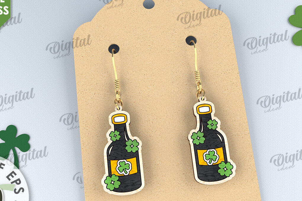 Σετ των 3 Intra απο ξύλο plywood 3mm-4mm πάχος – St Patricks Day Σκουλαρίκια με λέιζερ Δίασταση  5x5 cm INTRAFABR-114201662