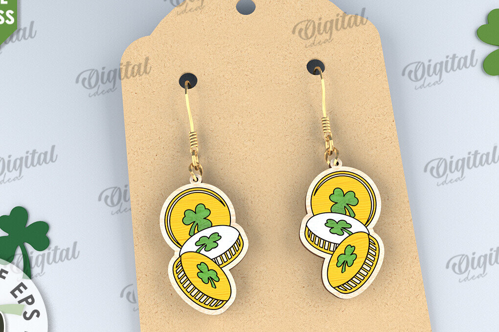 Σετ των 3 Intra απο ξύλο plywood 3mm-4mm πάχος – St Patricks Day Σκουλαρίκια με λέιζερ Δίασταση  5x5 cm INTRAFABR-114201718