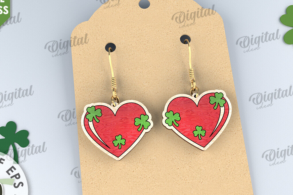 Σετ των 3 Intra απο ξύλο plywood 3mm-4mm πάχος – St Patricks Day Σκουλαρίκια με λέιζερ Δίασταση  5x5 cm INTRAFABR-114202048