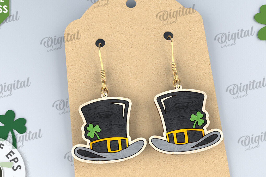 Σετ των 3 Intra απο ξύλο plywood 3mm-4mm πάχος – St Patricks Day Σκουλαρίκια με λέιζερ Δίασταση  5x5 cm INTRAFABR-114201168