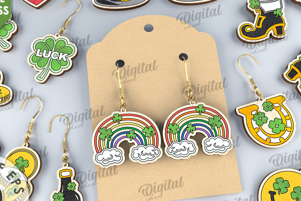 Σετ των 3 Intra απο ξύλο plywood 3mm-4mm πάχος – Πακέτο LaserCut Σκουλαρίκια St Patricks Day Δίασταση  5x5 cm INTRAFABR-114206994