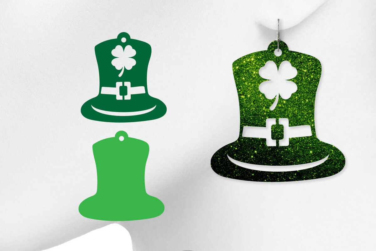 Σετ των 3 Intra απο ξύλο plywood 3mm-4mm πάχος – Σκουλαρίκια St Patrick's Day Καπέλο καλικάτζαρου Δίασταση  5x5 cm INTRAFABR-7124133