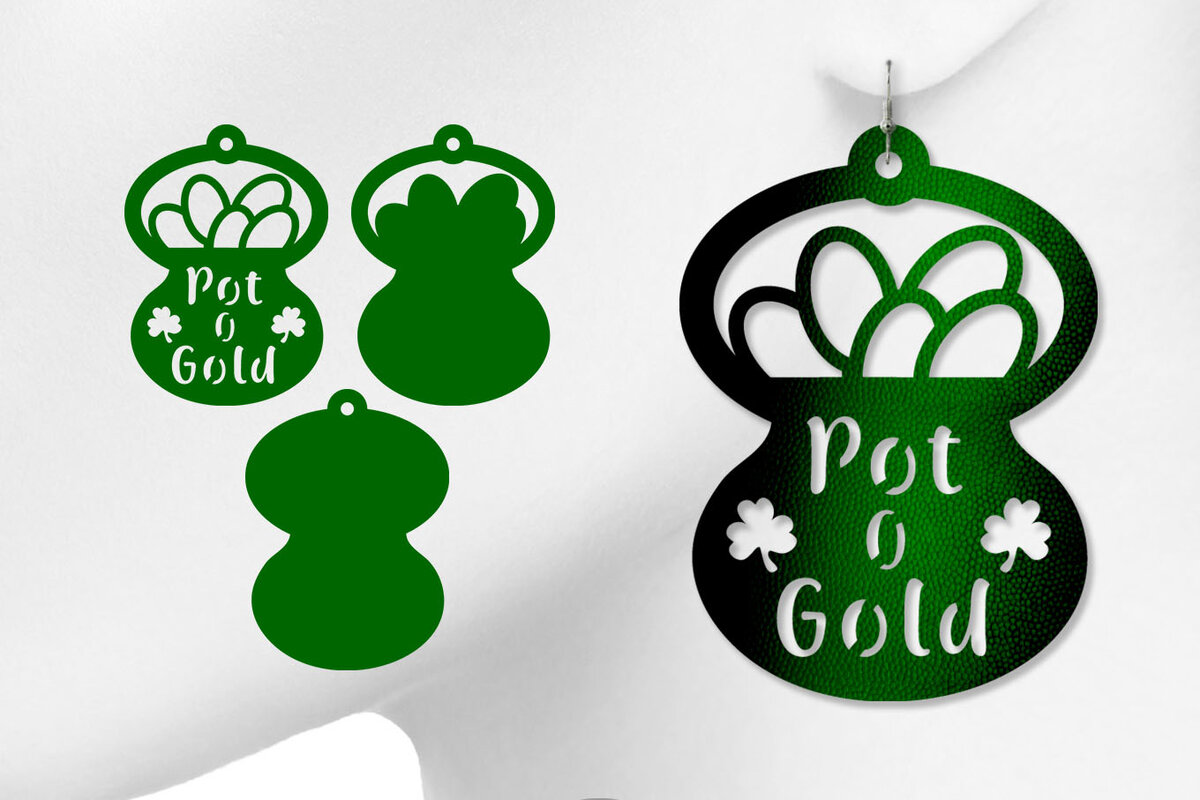 Σετ των 3 Intra απο ξύλο plywood 3mm-4mm πάχος – Σκουλαρίκια St Patrick's Day, Pot of Gold Δίασταση  5x5 cm INTRAFABR-6903138