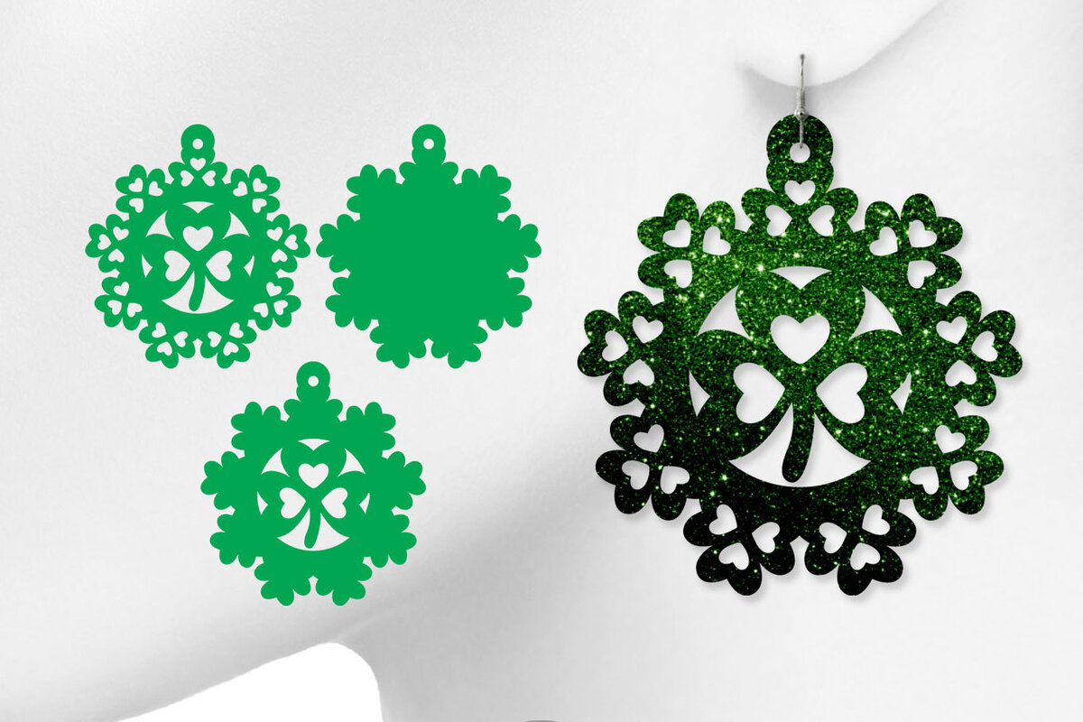 Σετ των 3 Intra απο ξύλο plywood 3mm-4mm πάχος – Σκουλαρίκια St Patrick's Day, Shamrock Δίασταση  5x5 cm INTRAFABR-6884189