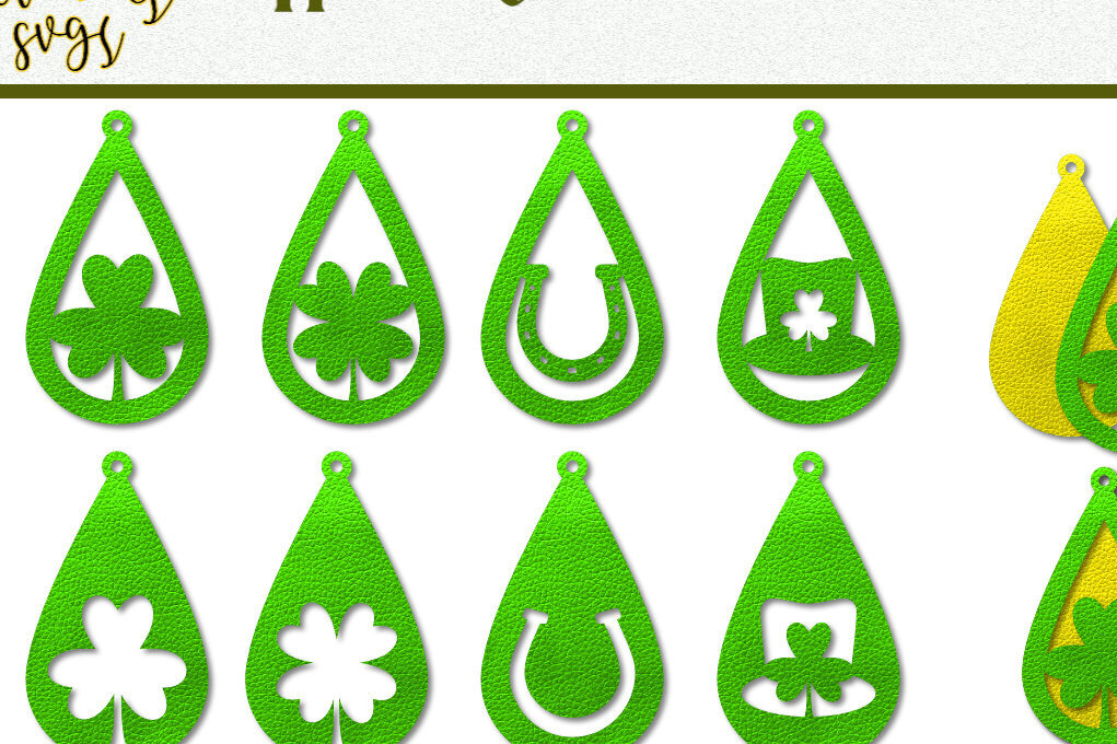 Σετ των 3 Intra απο ξύλο plywood 3mm-4mm πάχος – St Patrick's Day Earrings Δίασταση  5x5 cm INTRAFABR-62525319