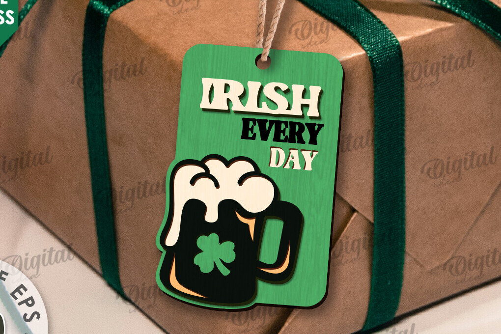 Σετ των 2 Intra απο ξύλο plywood 3mm-4mm πάχος – Κοπή λέιζερ με ετικέτα δώρου για την ημέρα του Αγίου Πατρικίου Δίασταση  20x20 cm INTRAFABR-112862326