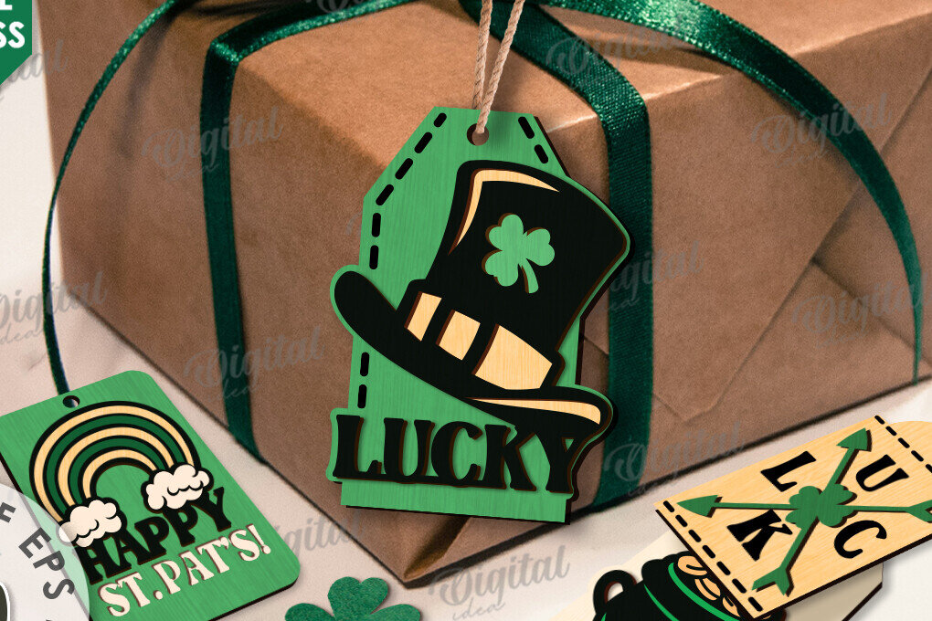 Σετ των 2 Intra απο ξύλο plywood 3mm-4mm πάχος – Πακέτο λέιζερ με ετικέτες δώρου του Αγίου Πατρικίου Δίασταση  20x20 cm INTRAFABR-112890228