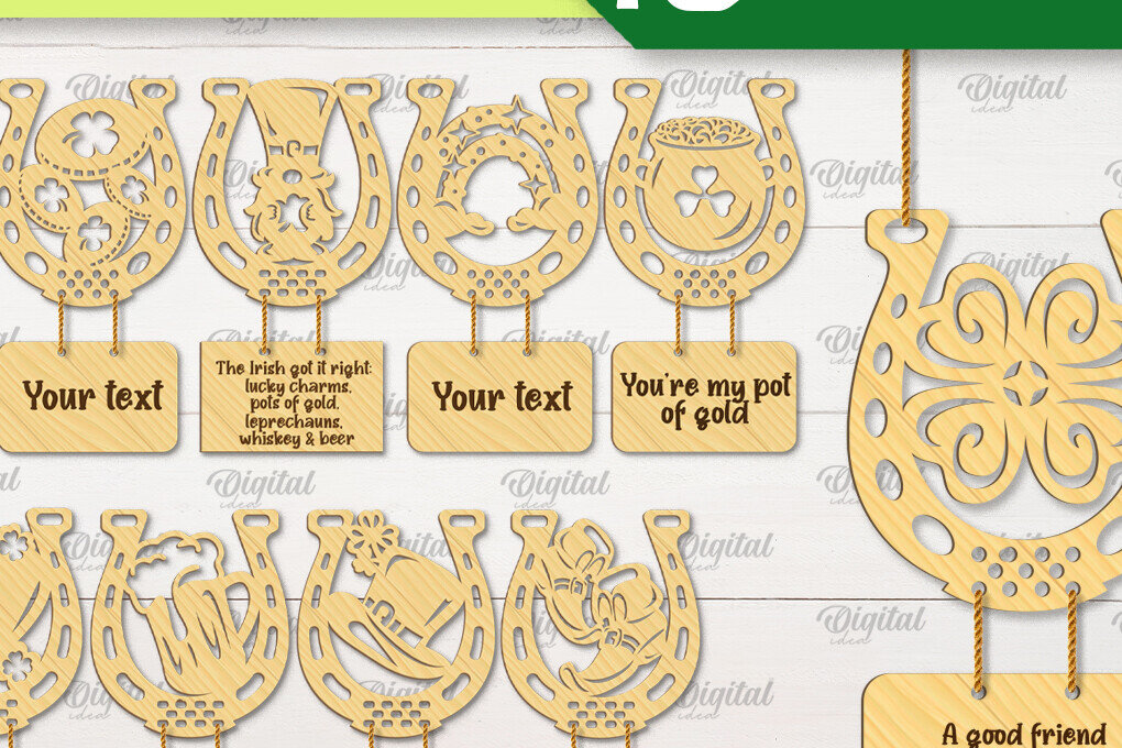 Σετ των 2 Intra απο ξύλο plywood 3mm-4mm πάχος – Πακέτο Horseshoe Day St. Patrick Δίασταση  20x20 cm INTRAFABR-89268917